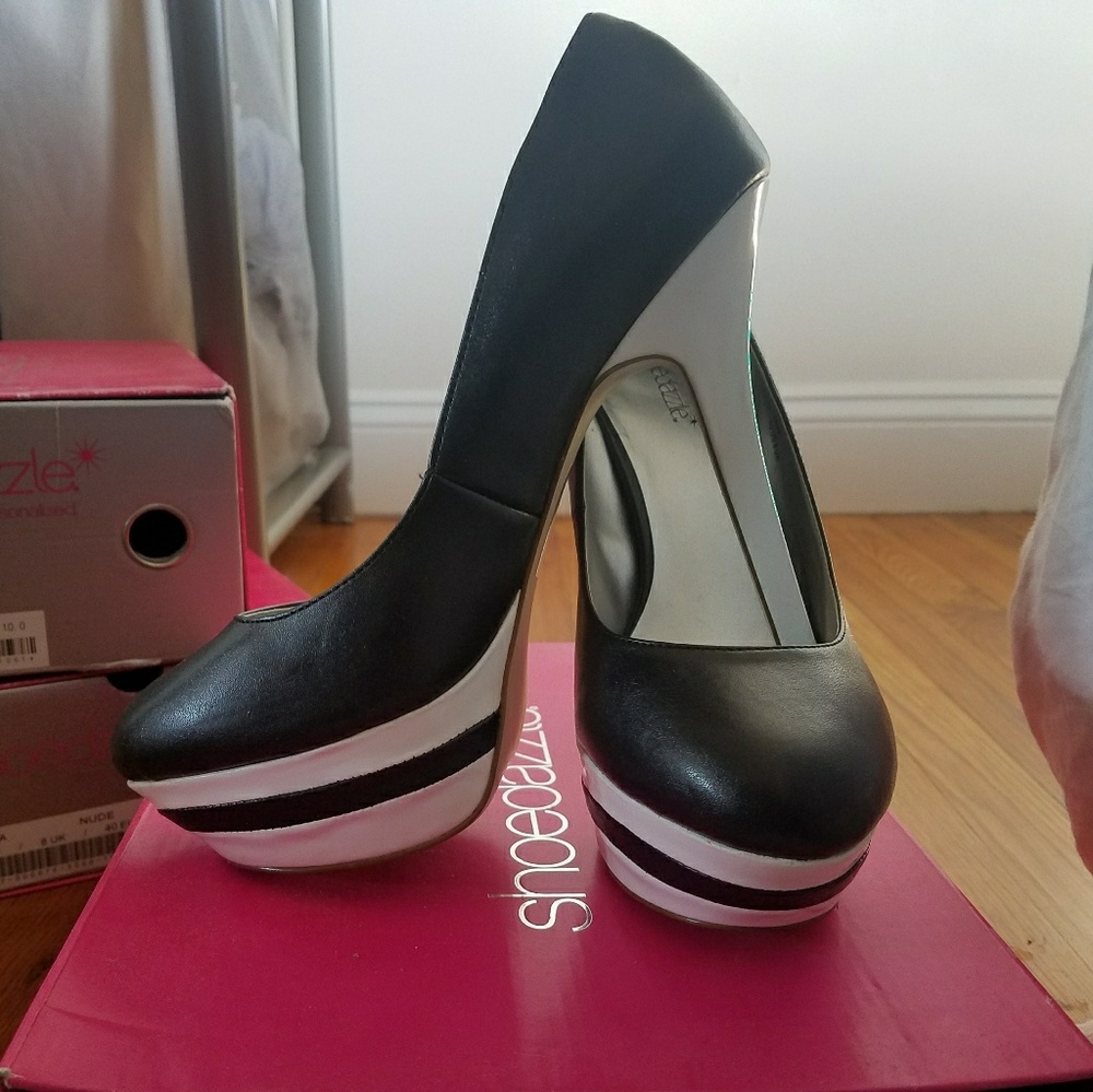 Black and white heels